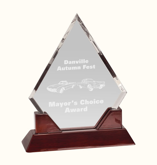 8 1/2 Diamond Prestige Acrylic Award with Rosewood Piano Finish Base