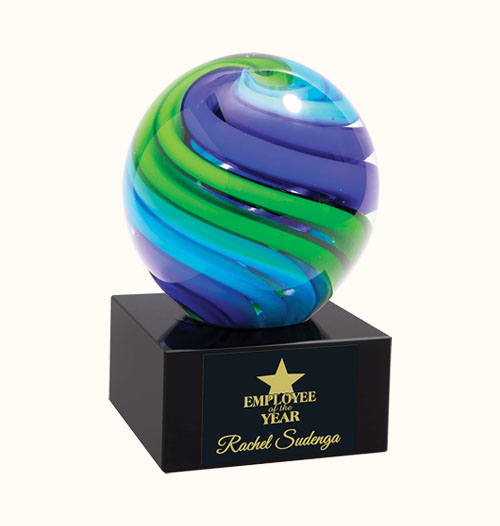 5 Two-Tone Blue & Green SphereArt Glass Award